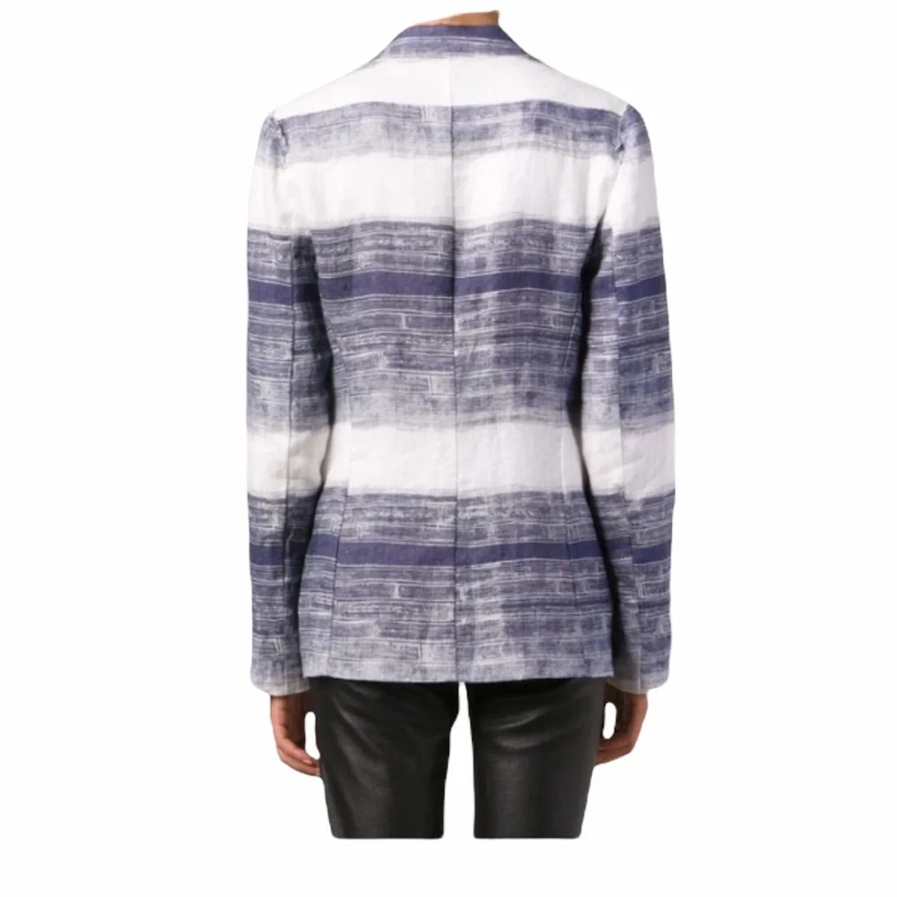 Raquel Allegra Indigo Linen Blend One Button Blazer Jacket - Picture 8 of 12